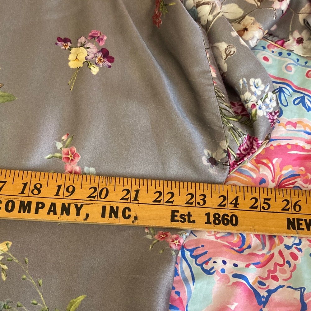 Lola Floral Satin Button-Front Blouse — Gray with Pink, Yellow & Green - Picture 7 of 9